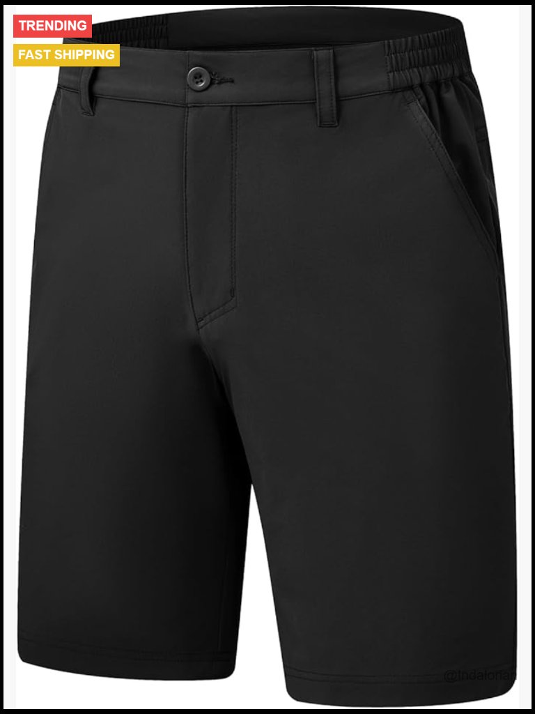 Men's Stretch Golf Shorts 9" Quick Dry Lightweight Elastic Waist Flat Front